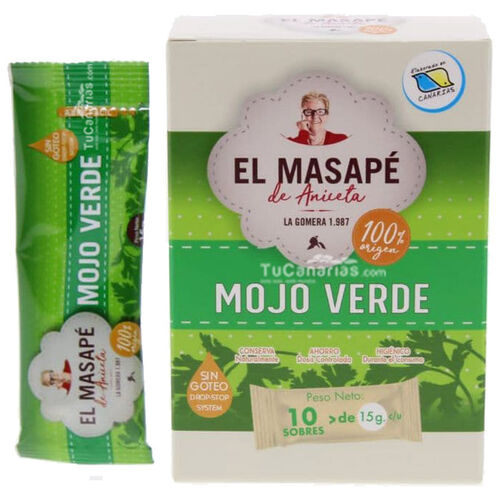 Productos Canarios Mojo Verde Artesano Masape Caja 10 monodosis x 15g
