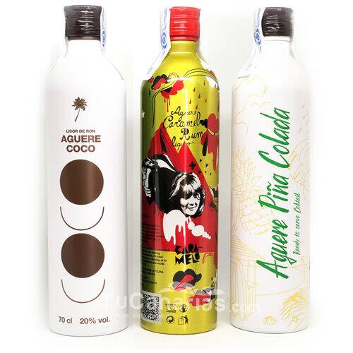 Productos Canarios Lote Aguere 3 Rones artesanos: Piña Colada + Coco + Caramelo