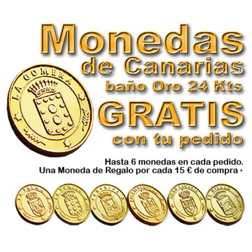 Productos Canarios * REGALO * Monedas Canarias bañadas Oro 24 Kt. 1 por cada 15 euros de compra